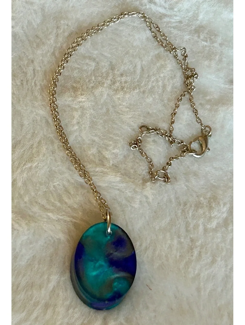 Resin Pendant Necklace with Blue and Green Swirl Design